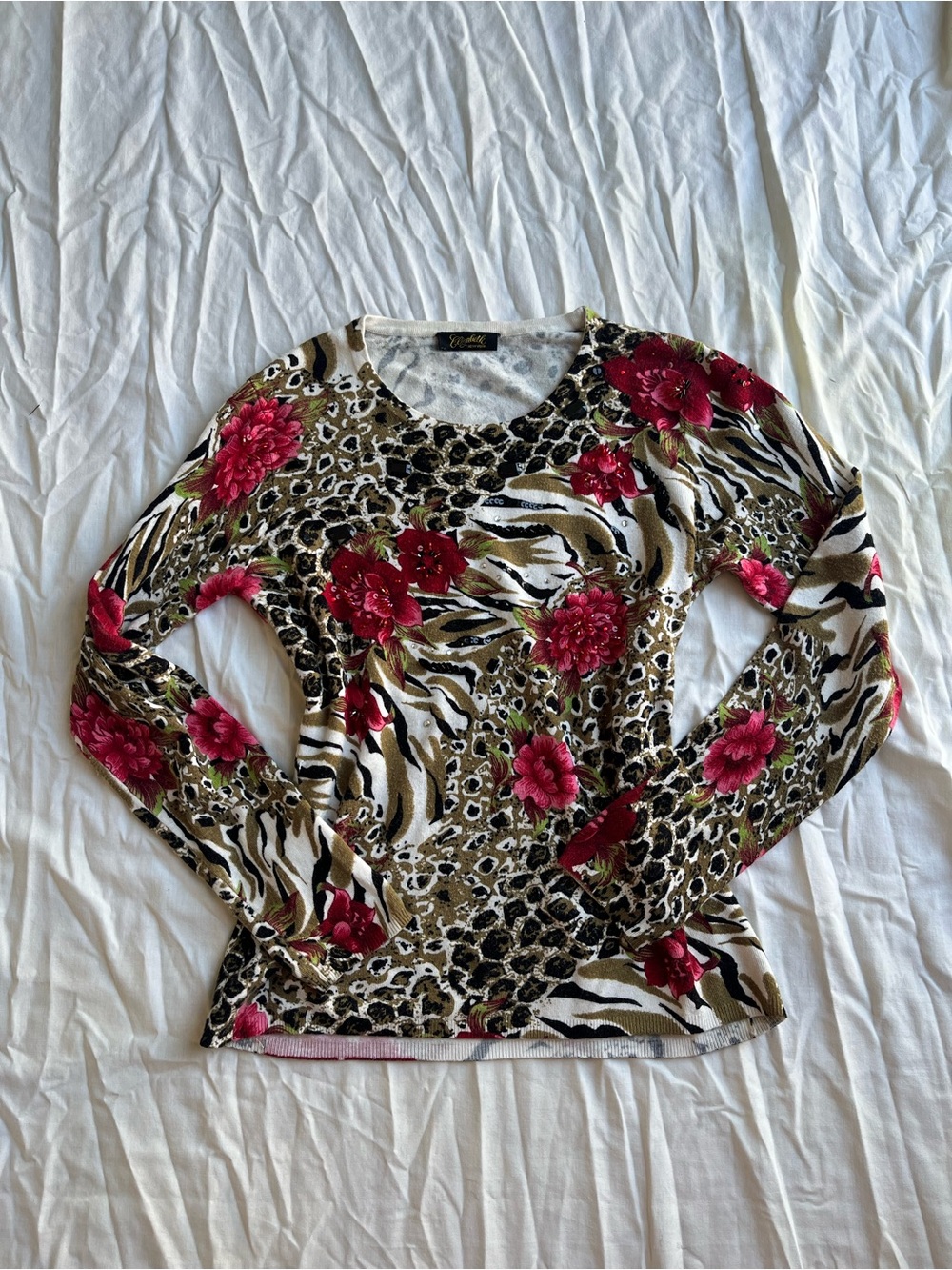 Women’s Mixed Animal & Floral Long Sleeve Top - Pink Floral